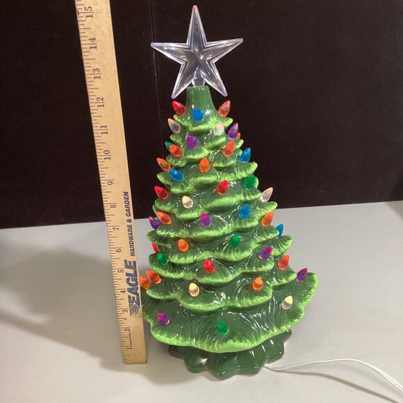 Ceramic Lighted Table Top Christmas Tree 15" Star Top - Picture 4 of 5